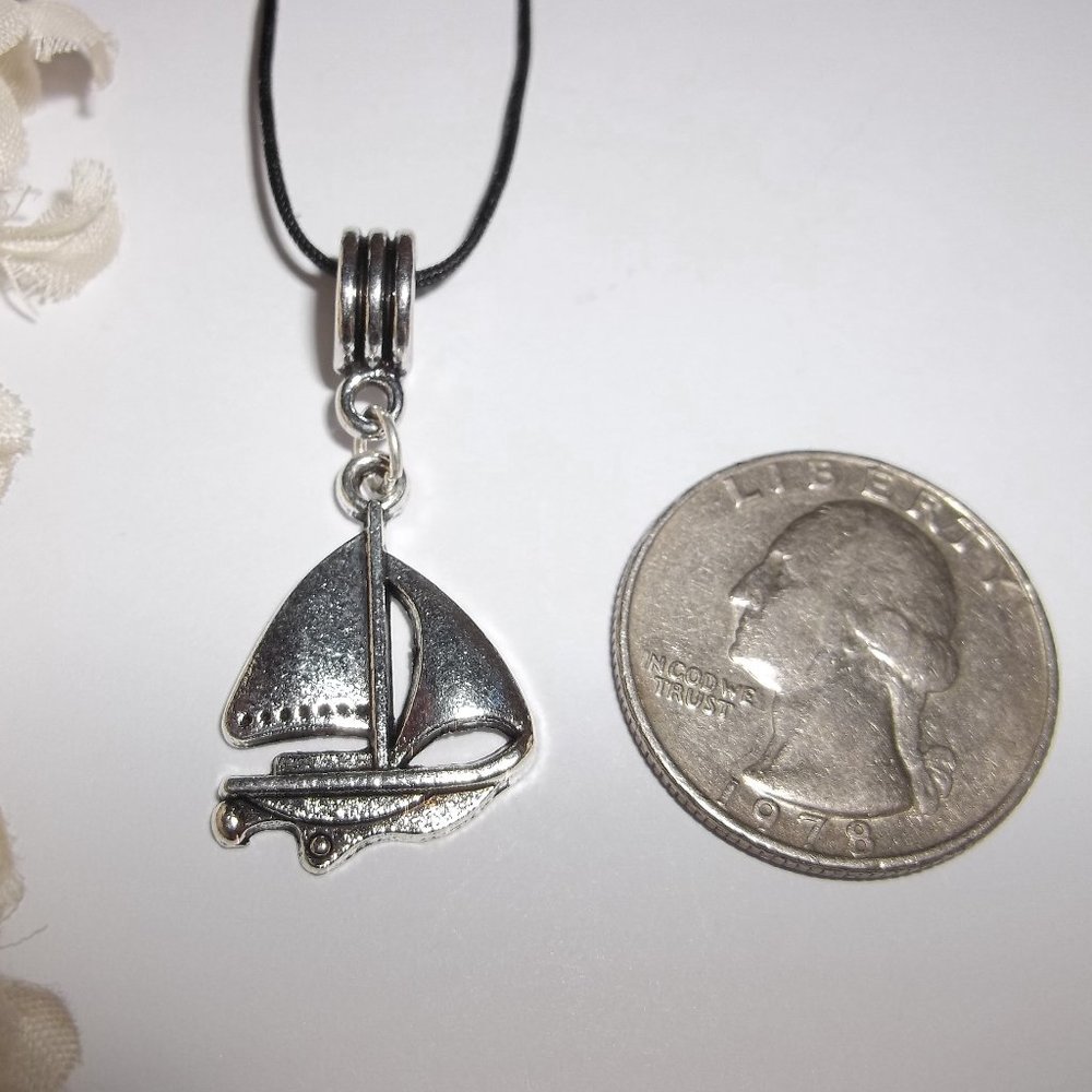 Necklace, Pendant, Boat Necklace, Sailboat Necklace, Silver Boat Necklace 8020 - Picture 2 of 10